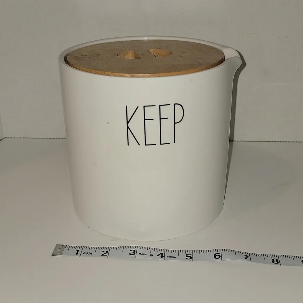 West Elm Canister KEEP Ceramic White Wood Lid Pour Spout